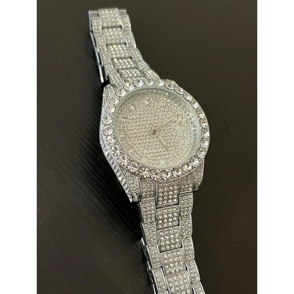 Moissanite Bussdown watch silver tone stainless steel